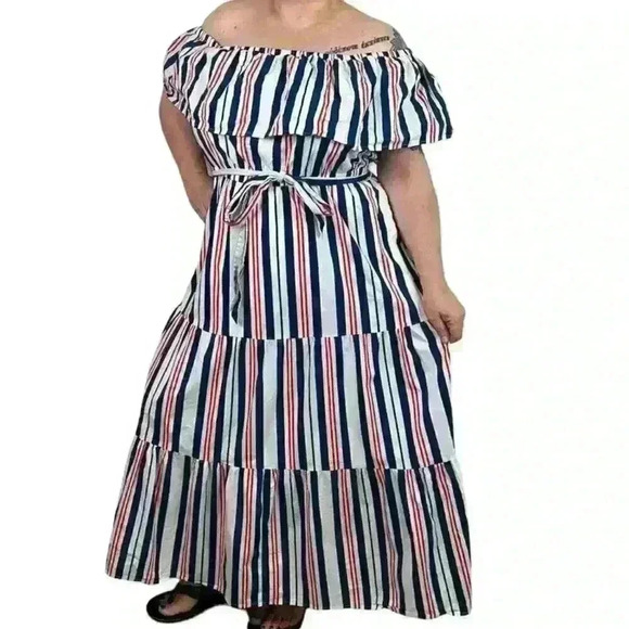 Lane Bryant 4-in-1 Maxi Dress Red White Blue Striped Size 14/16 Patriotic - Picture 1 of 11